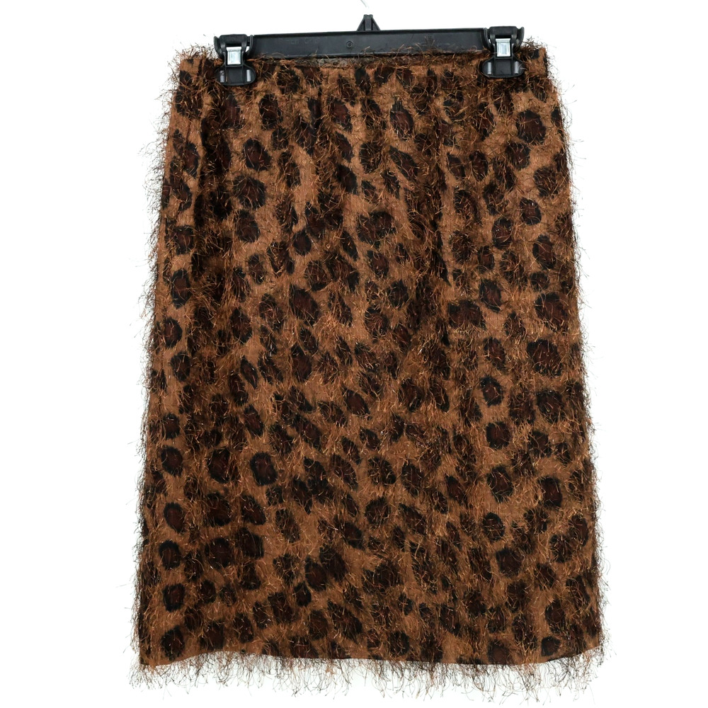 Harris Wallace Skirt Womens 4 Brown Fuzzy Animal Print Elastic Waist Lined Vtg